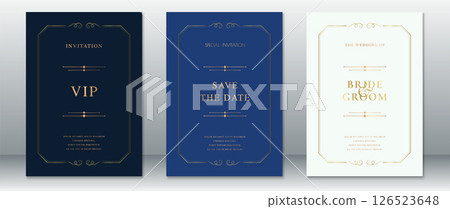 Elegant Wedding Invitation Set in Navy, Blue, and Cream with Golden Frame Elegant Wedding Invitation Set in Navy, Blue, and Cream with Golden Frame 126523648