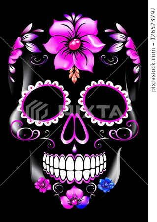 Pattern of Day of The Dead colorful sugar skull with floral ornament. Dia de los Muertos 126523792