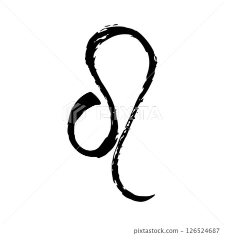 Leo Zodiac Sign. Hand-Drawn Ink Calligraphy in Black and White Style on White Background, Astrology and Horoscope Symbol 126524687