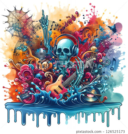 Colorful Treble Clef Sticker with Vibrant Abstract Ink Splash Design with Generative AI. 126525173