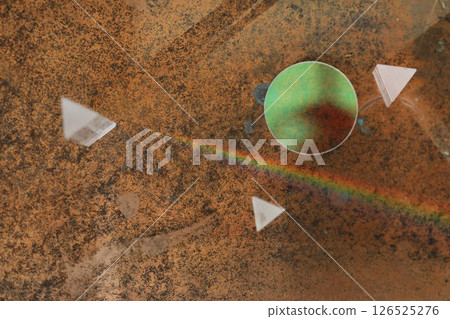 Colorful image of a rainbow and a planet with triangles and a circle 126525276
