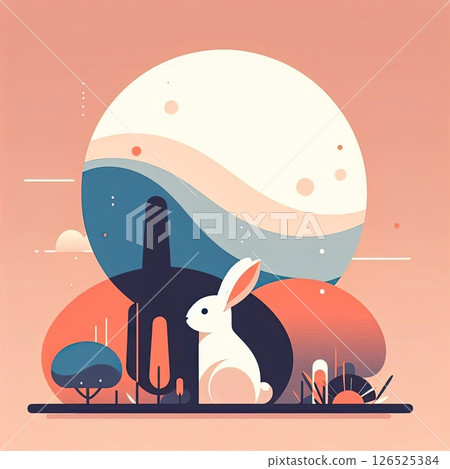 Stylized Rabbit Under Full Moon for Moon Festival Theme with Generative AI. 126525384