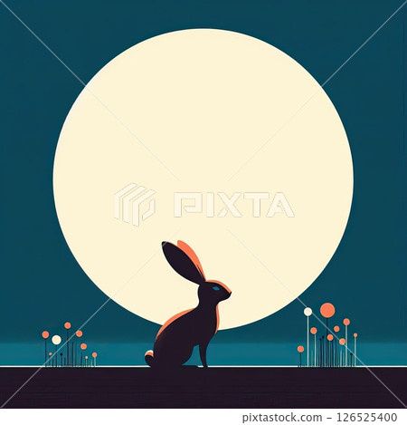 Stylized Rabbit Under Full Moon for Moon Festival Theme with Generative AI. 126525400