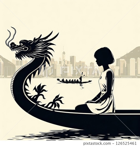 Dragon Boat Festival Celebration and Dragon Boat Race Scene with Generative AI. 126525461