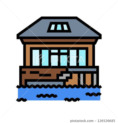 lakeside cabin wooden color icon vector illustration 126526685