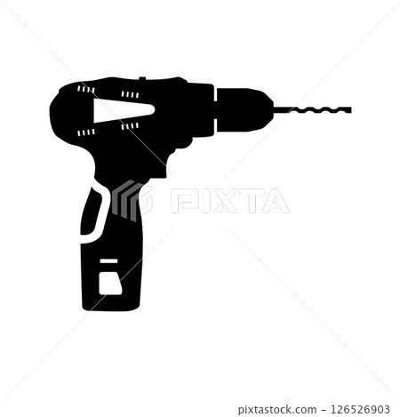 Hand Drill Silhouette. Black and White Icon Design Element on Isolated White Background 126526903