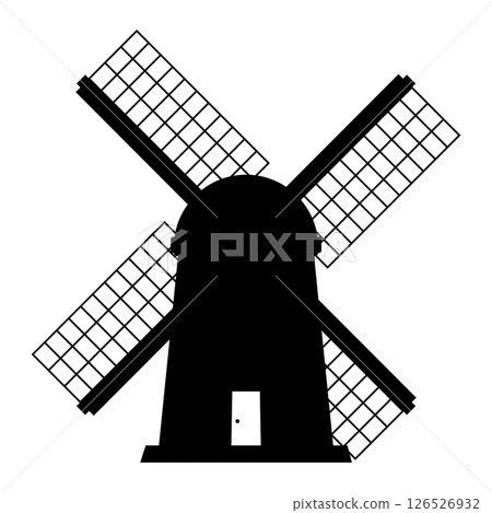 Windmill Silhouette. Black and White Icon Design Elements on Isolated White Background 126526932