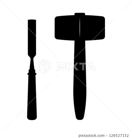 Mallet and Chisel Silhouette. Black and White Icon Design Elements on Isolated White Background 126527152