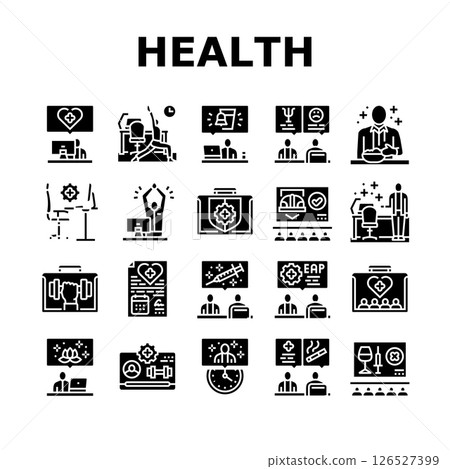 employee health office wellness icons set vector 126527399
