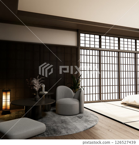 low table in living room Japanese style with decoration muji minimal. 3D rendering low table in living room Japanese style with decoration muji minimal. 3D rendering 126527439