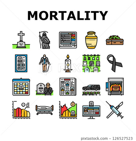 mortality death life aging icons set vector mortality death life aging icons set vector 126527523
