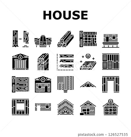 wood frame house construction icons set vector wood frame house construction icons set vector 126527535