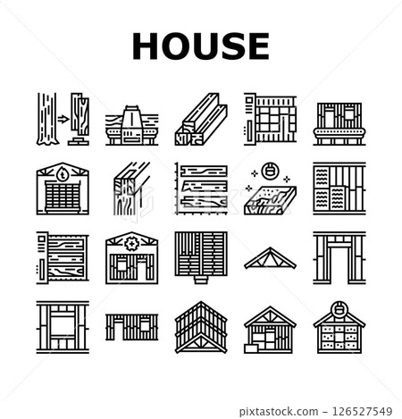 wood frame house construction icons set vector wood frame house construction icons set vector 126527549