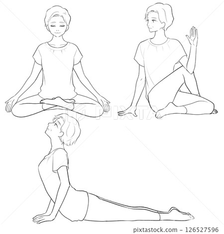 Senior woman doing yoga pose (main line only) illustration 1 126527596