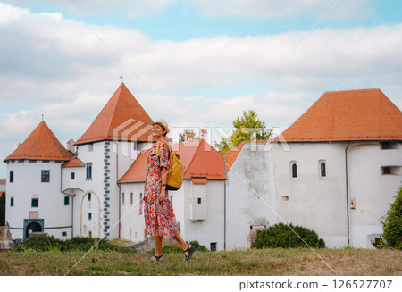Woman Walking Through the Historic Center of Varazdin 126527707