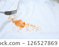 dirty sauce  stain on shirt from drinking in freetime. stain for cleaning concept 126527869