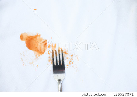 dirty sauce  stain on shirt from drinking in freetime. stain for cleaning concept 126527871