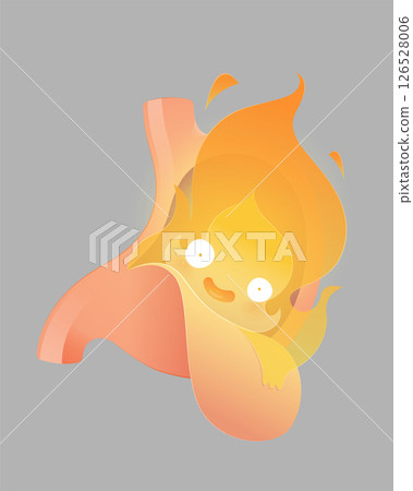 Acid reflux symptoms shown through a cute cartoon illustration. 126528006