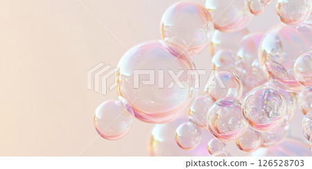 Soap bubbles floating on soft gradient background 126528703