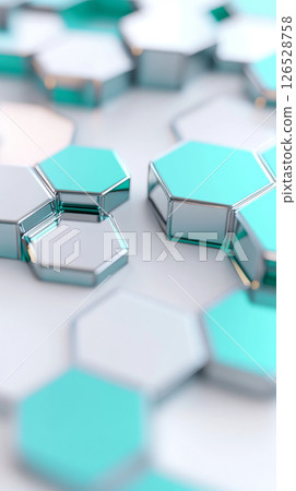 Abstract render of metallic honeycomb pattern in teal shades as background Abstract render of metallic honeycomb pattern in teal shades as background 126528758