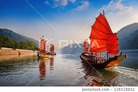 Generative AI Illustration Traditional Chinese Junk 126528832