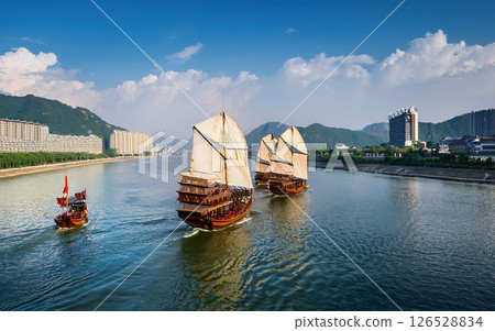 Generative AI Illustration Traditional Chinese Junk 126528834