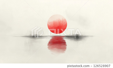The Japanese flag and reflections floating in a quiet space in the style of ink painting The Japanese flag and reflections floating in a quiet space in the style of ink painting 126528907
