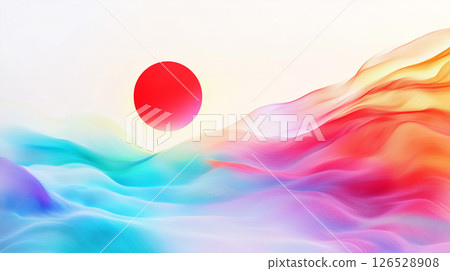 冉冉升起的太陽和色彩斑斕的抽象曲線 126528908