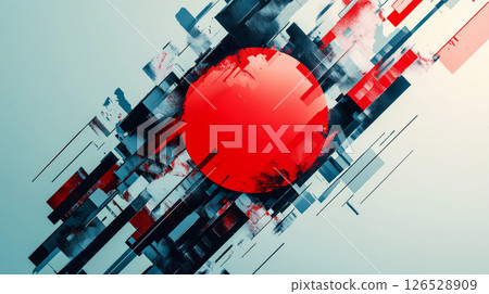 融合紅色圓圈和城市景觀的未來主義日本視覺效果 126528909