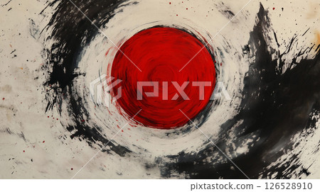 Art of the rising sun reconstructed with swirling brushstrokes 126528910