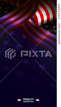An ornate blue illustration of a wavy American flag 126528991