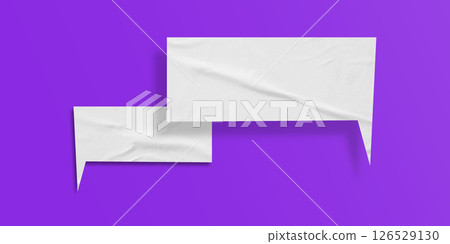 White speech bubble crumpled paper isolated on purple background White speech bubble crumpled paper isolated on purple background 126529130