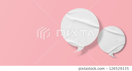 White crumpled speech bubble paper isolated on pink background White crumpled speech bubble paper isolated on pink background 126529135