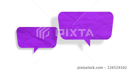 Purple speech bubble crumpled paper isolated on transparent background 126529162