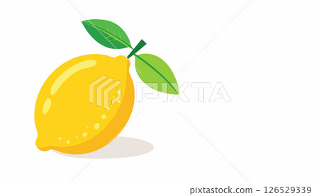 Playful lemon illustration with soft shadows and clean lines. Bright and happy design with minimalistic style and plenty of white space. 126529339