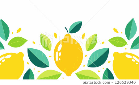 Stylized lemon fruit with glossy shine and minimal details. Flat modern illustration placed on white background with copy space for text or branding. Stylized lemon fruit with glossy shine and minimal details. Flat modern illustration placed on white background with copy space for text or branding. 126529340