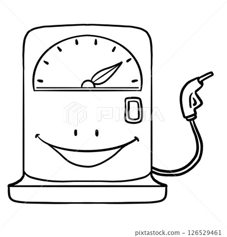 Gas pump with smiling face cartoon isolated outline illustration 126529461
