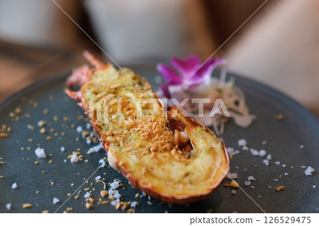 Video of grilled luxury food Japanese spiny lobster. Video of grilled luxury food Japanese spiny lobster. 126529475