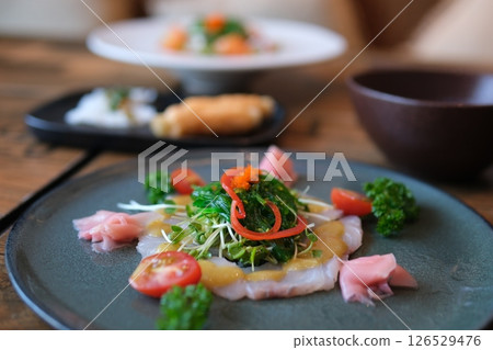 fish Carpaccio. Chilled Red Snapper Carpaccio fish Carpaccio. Chilled Red Snapper Carpaccio 126529476