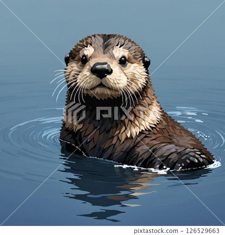可愛的像素藝術 - 海獺 - 線條圖章風格 - Pui 126529663