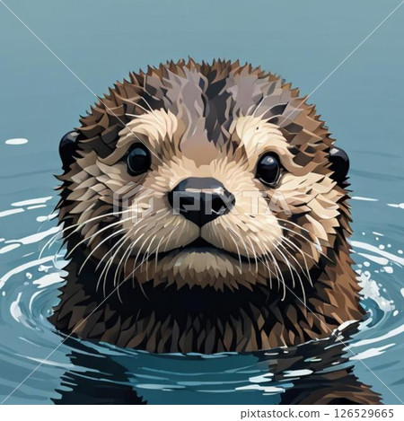 線條郵票風格的可愛海獺像素藝術 126529665