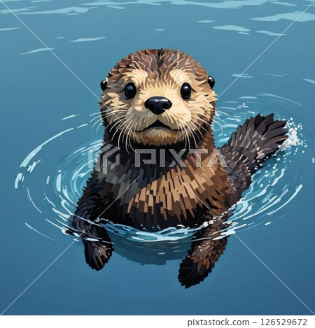 Cute pixel art - Sea otter - Line stamp style - Surprise 126529672
