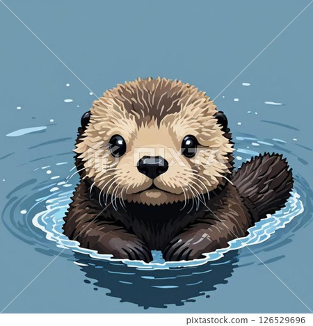Cute pixel art - Sea otter, line stamp style, embarrassed face Cute pixel art - Sea otter, line stamp style, embarrassed face 126529696