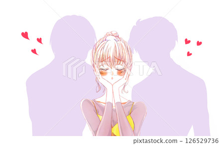 兩個男人喜歡的愁眉苦臉的女人的輪廓 126529736