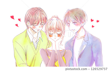 A woman who is liked by two men, with a troubled face 126529737