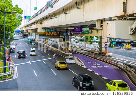 Yokohama cityscape in Japan. East exit of Yokohama Station. View of ETC entrance for Metropolitan Expressway. 126529836