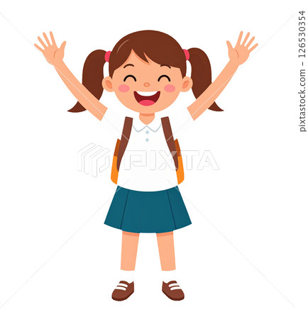 Elementary school students raising their hands in joy 126530354