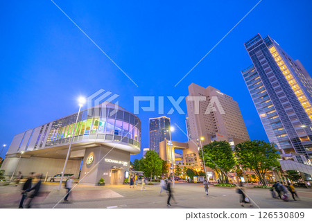 Tokyo cityscape in Japan, in front of Sakuragicho Station. View of YOKOHAMA AIR CABIN Sakuragicho Station and buildings Tokyo cityscape in Japan, in front of Sakuragicho Station. View of YOKOHAMA AIR CABIN Sakuragicho Station and buildings 126530809