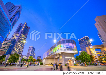 Tokyo cityscape in Japan, in front of Sakuragicho Station. View of YOKOHAMA AIR CABIN Sakuragicho Station and buildings Tokyo cityscape in Japan, in front of Sakuragicho Station. View of YOKOHAMA AIR CABIN Sakuragicho Station and buildings 126530815