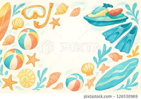 水彩夏季海洋框架 126530969